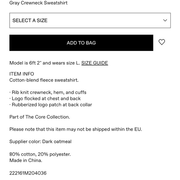 Essentials Dark Oatmeal Large Men Crewneck - Picture 4 of 4